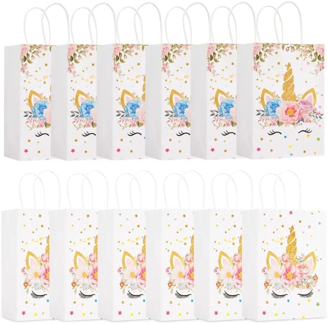 Anyparty Party Treat Bags White 10Pcs With Handle Unicorn Print Paper Pouches