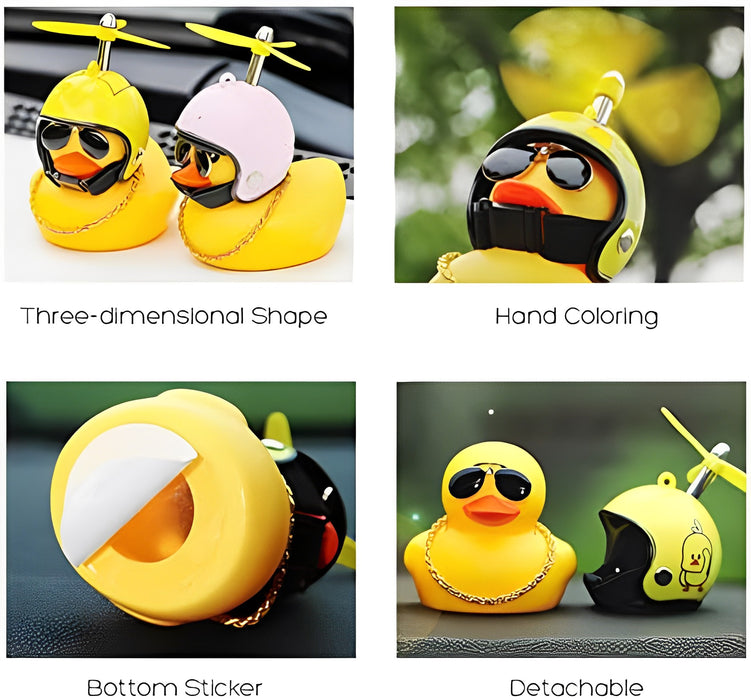 Anypack Car Ornaments Rubber Yellow Duck for Car Dashboard Decorations Cool Glasses Duck with Black Star Propeller Helmet Gold Chain