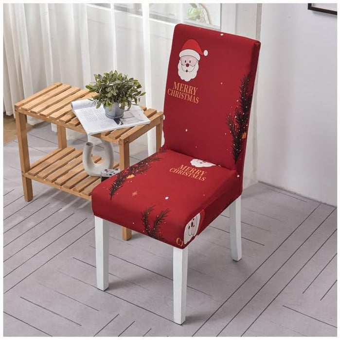 Anyhouz Chair Cover Maroon Santa Gift Tree Design with Anti-Dirt and Elastic Material for Dining Room Kitchen Wedding Hotel Banquet Restaurant