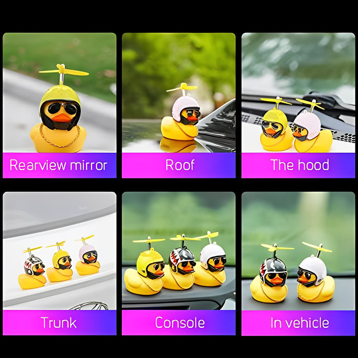 Anypack Car Ornaments Rubber Yellow Duck for Car Dashboard Decorations Cool Glasses Duck with Black Star Propeller Helmet Gold Chain