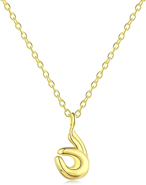 Anyco Necklace 925 Silver for Women Hands with OK Sign Shape Pendant Gold Platting 18K Jewelry