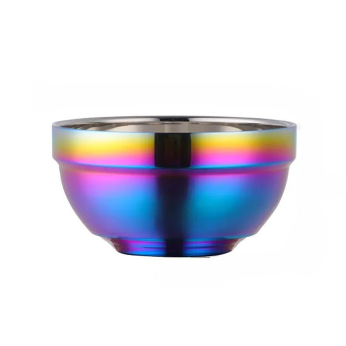 Anygleam Pink Rainbow 5Pcs Big Stainless Steel Rice Bowl Single Anti-Scalding Layer Cooking Utensil