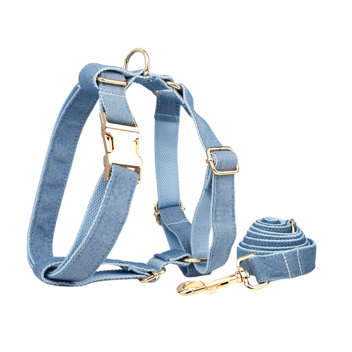 Anywags Pet Harness Leash Denim Blue Heavy Duty DIY Metal Dog Leash