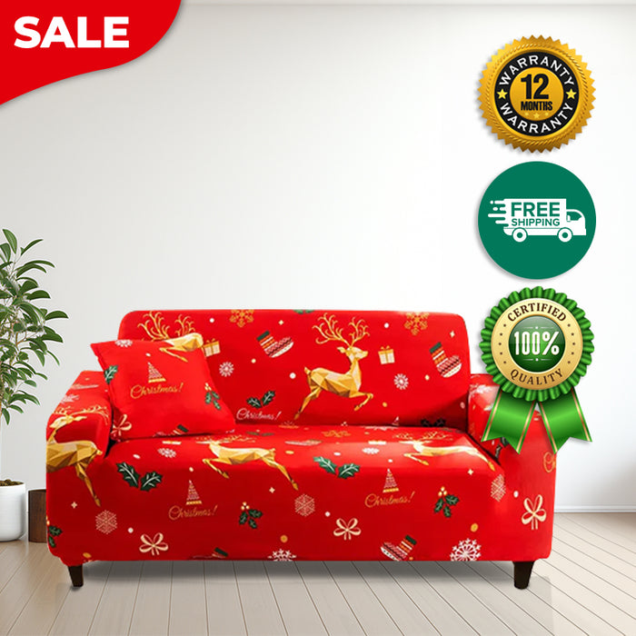 Anyhouz Sofa Cover Red Christmas Reindeer Design Non Slip Stretchable Slipcover