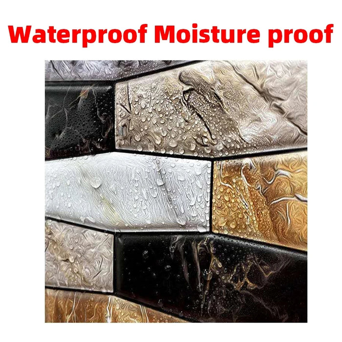 Anyhouz 10pcs Vinyl Tile Self Adhesive Brown Stone Pattern Waterproof PVC Brick Wall Panels Stickers for Home Decoration