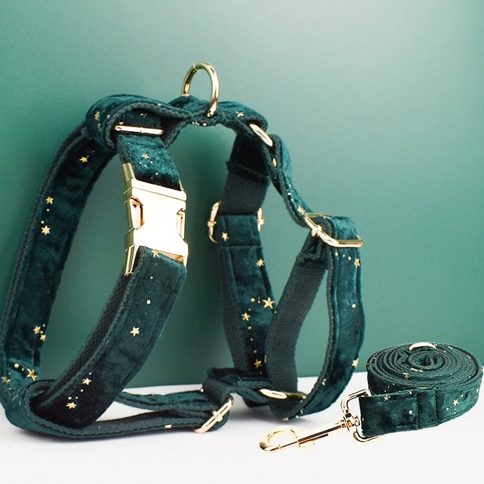 Anywags Pet Harness Leash Green Shiny Star Gold Heavy Duty DIY Metal Dog Leash