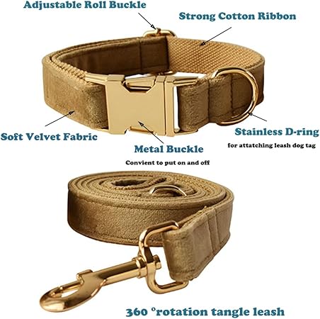 Anywags Pet Collar and Leash Set Beige High Quality Dog Accessories