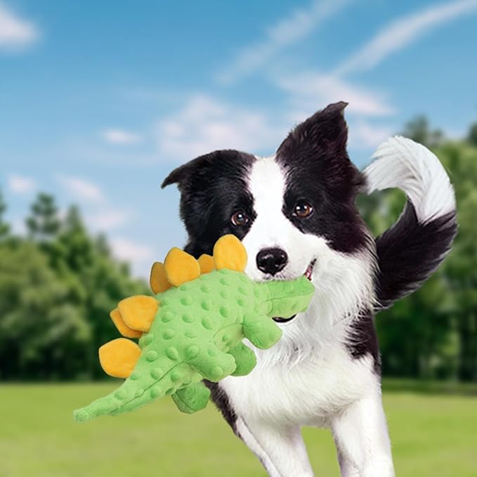 Anywags Pet Toys Yellow Green Plush Stegosaurus Squeaky Teething Chews For Puppies