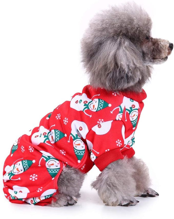 Anywags Pet Clothes Red Snowmen Print Dog Cat Christmas Outfit Holiday Accessories