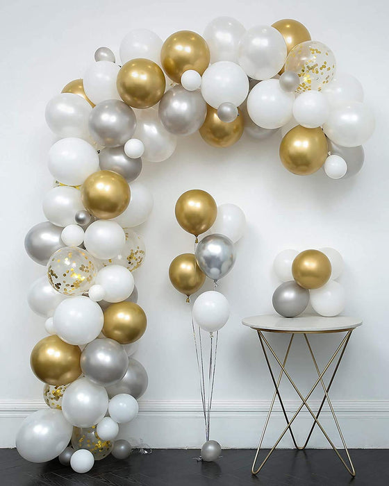 Anyparty Balloons Silver White Gold 120Pcs Garland Arch Set Party Decor