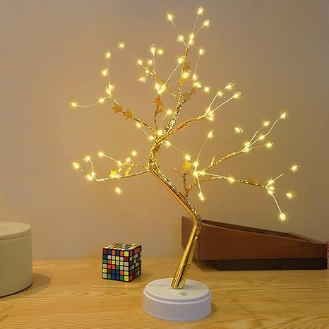 Anyhouz Table Lamp Warm 72 LED Bonsai Tree Desk Light USB Rechargeable For Living Room