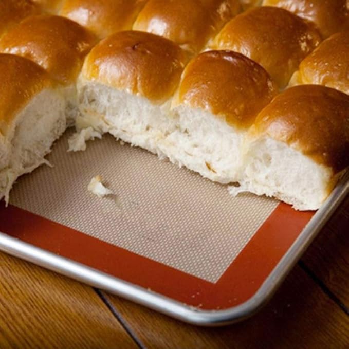 Anygleam Baking Tray With 2Pc Silicone Mat Silver Rectangular Perforated Pastry Sheet Pan With Hole