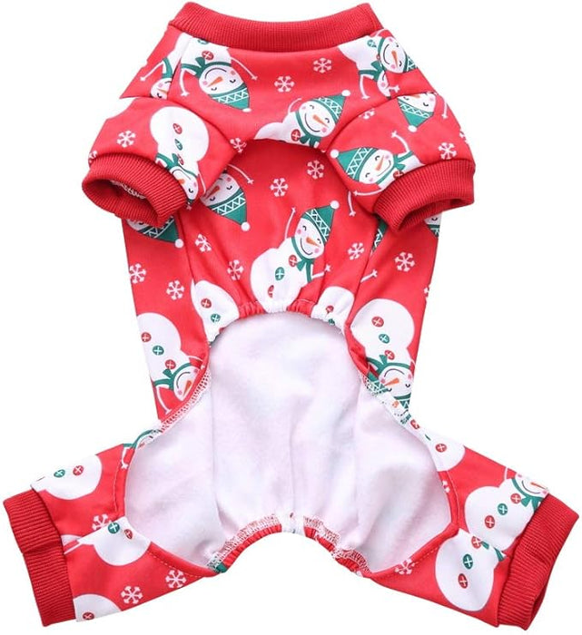 Anywags Pet Clothes Red Snowmen Print Dog Cat Christmas Outfit Holiday Accessories