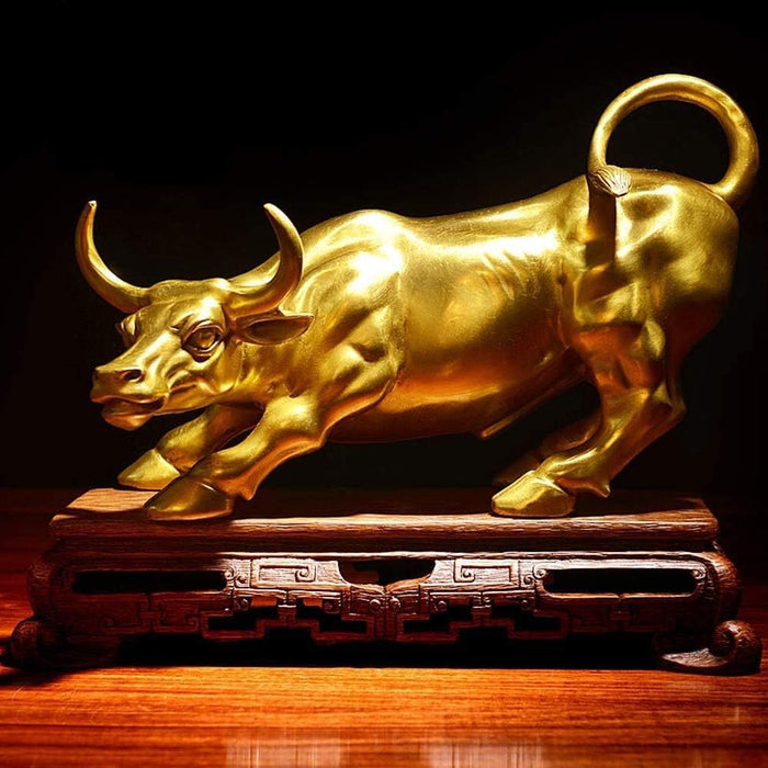 Anyhouz Home Figurine Gold Bull Resin for Living Room Desktop Decoration Accessories Gifts