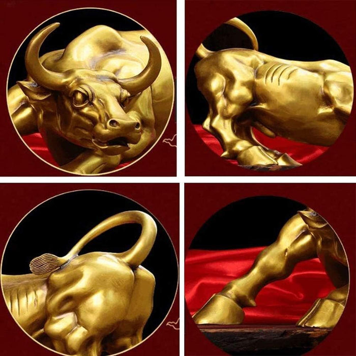 Anyhouz Home Figurine Gold Bull Resin for Living Room Desktop Decoration Accessories Gifts