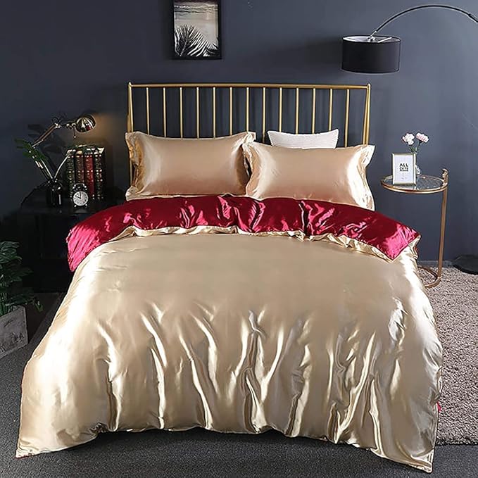 Anyhouz Bed Sheet Cream Red Natural Mulberry Silk Duvet Cover Set