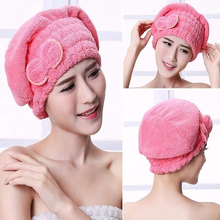 Anyhouz Hair Bonnets Red Microfibre Quick Hair Drying Bath Spa Bath Towels for Womens Shower Hat Bathroom Accessories