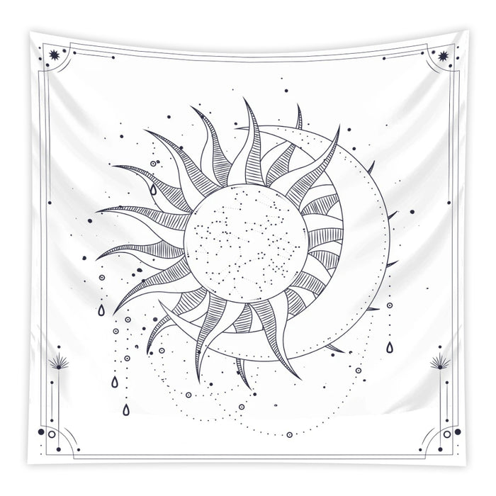 Anyhouz Tapestry White Sun and Moon Dance 230x150cm Psychedelic Scene Art Hippie Bohemian Decorative Sheet