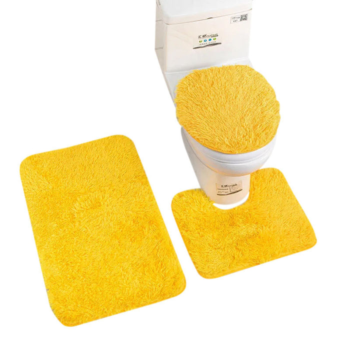 Anyhouz Bath Mat 3pc Yellow Bathroom Silk Tie-Dye Toilet Soft Non Slip Rug Shower Carpets Toilet Lid Cover Floor Mats for Hallway