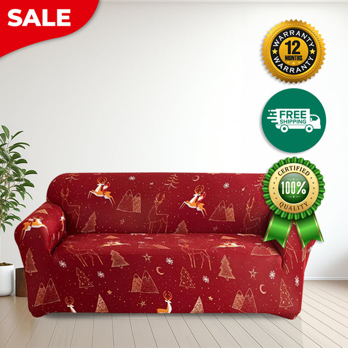 Anyhouz Sofa Cover Maroon Christmas Design Non Slip Stretchable Slipcover