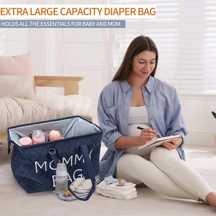 Anymom Mommy Diaper Bag Black Handbag 5 pcs set with Portable Changing Pad Adjustable and Removable Strap Diamond Pattern Maternity Bag