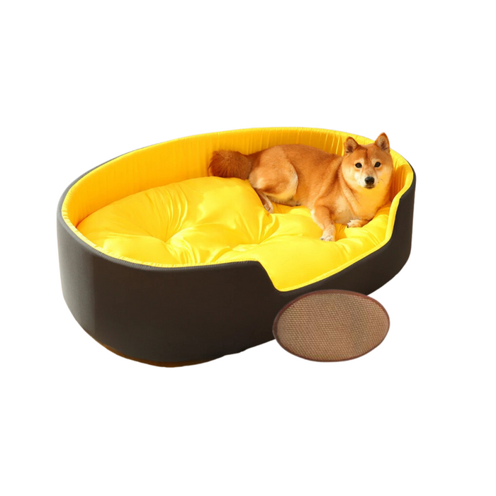 Anywags Pet Bed Black and Yellow With Cooling Pad Double Sided Dog Mat Kennel Soft Fleece Sofa