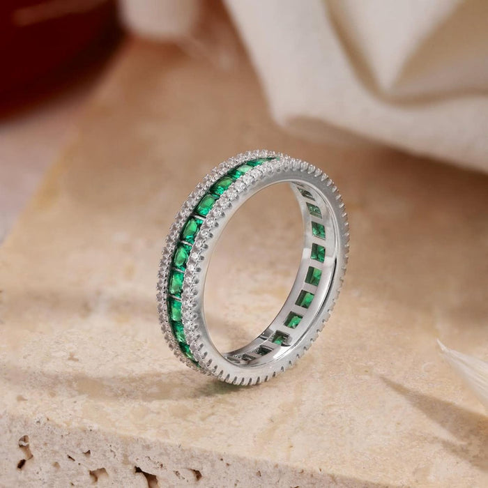 Anyco Ring Flower Shape CZ 5A Green Jewelry Ruby 925 Sterling Silver Eternity Band Rings For Women