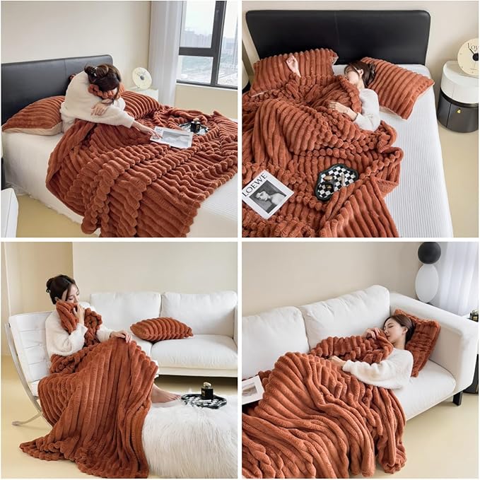 Anyhouz Blanket Caramel Velvet Fluffy Coral Fleece Sofa Warm Bed