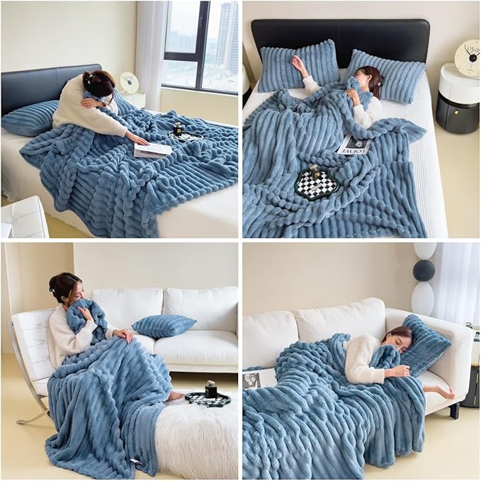 Anyhouz Blanket Blue Velvet Fluffy Coral Fleece Sofa Warm Bed