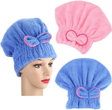 Anyhouz Hair Bonnets Blue Microfibre Quick Hair Drying Bath Spa Bath Towels for Womens Shower Hat Bathroom Accessories