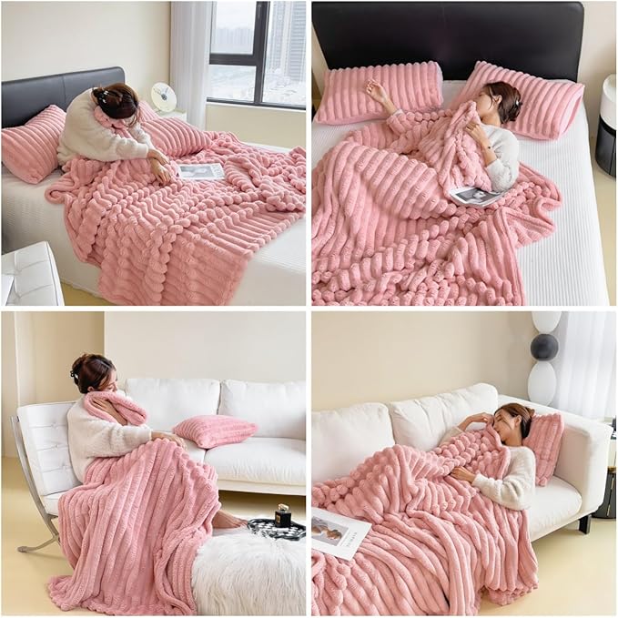 Anyhouz Blanket Pink Velvet Fluffy Coral Fleece Sofa Warm Bed