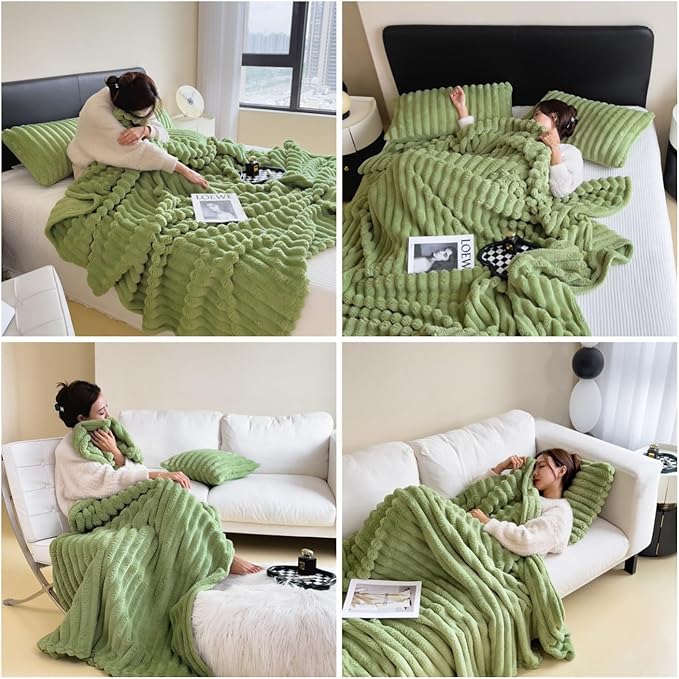 Anyhouz Blanket Green Velvet Fluffy Coral Fleece Sofa Warm Bed