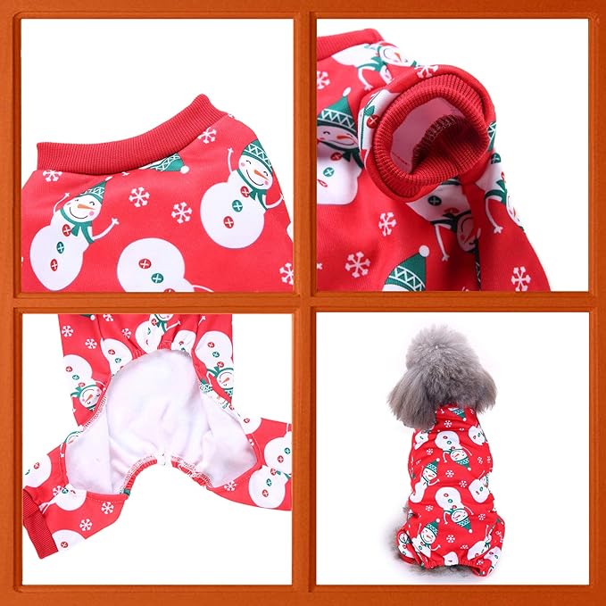 Anywags Pet Clothes Red Snowmen Print Dog Cat Christmas Outfit Holiday Accessories