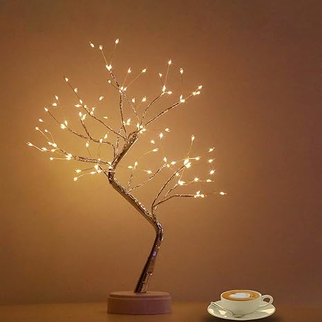 Anyhouz Table Lamp White 108 LED Bonsai Tree Desk Light USB Rechargeable For Living Room