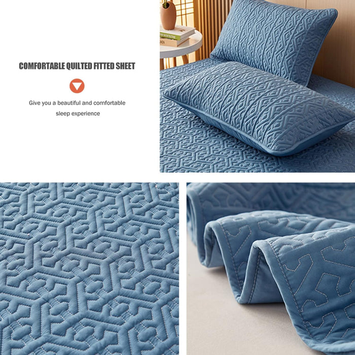 Anyhouz Mattress Cover Blue King Size Pure Cotton Soft Quilted Bed Sheet Anti-bacterial Protector Cover