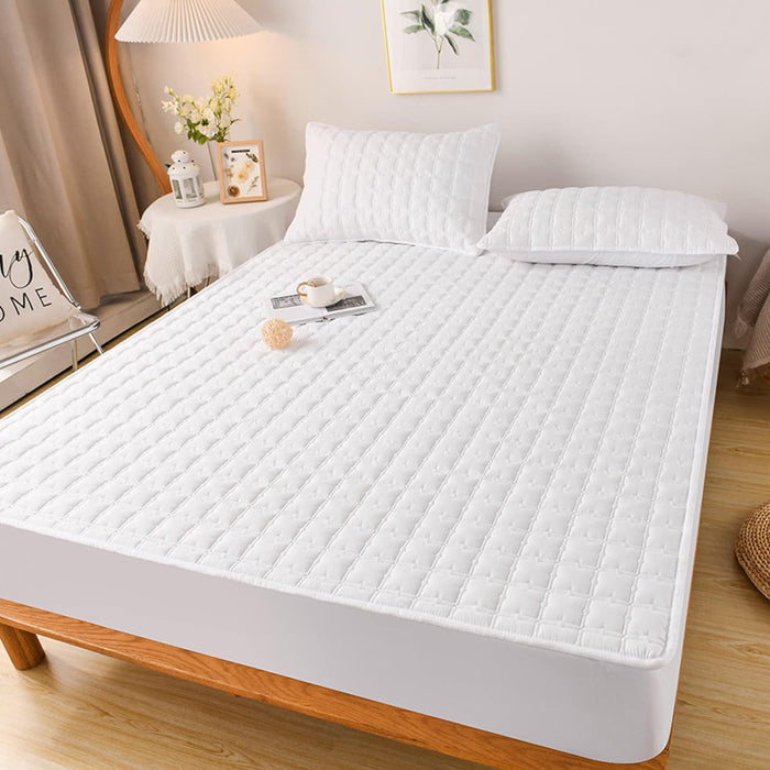 Anyhouz Mattress Cover White Twin Size Waterproof Quilted Fitted Bed Sheet