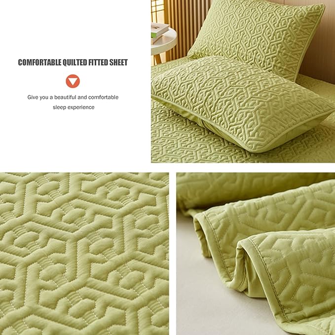 Anyhouz Mattress Cover Green 120x200cm Pure Cotton Soft Quilted Bed Sheet Anti-bacterial Protector Cover