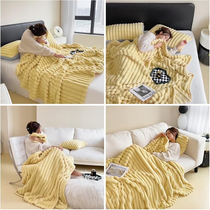 Anyhouz Blanket Milky Yellow Velvet Fluffy Coral Fleece Sofa Warm Bed