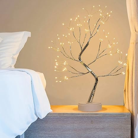 Anyhouz Table Lamp White 108 LED Bonsai Tree Desk Light USB Rechargeable For Living Room