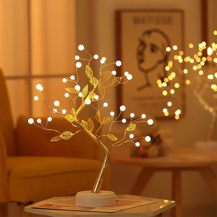 Anyhouz Table Lamp Warm Leaves 36 LED Bonsai Tree Desk Light USB Rechargeable For Living Room