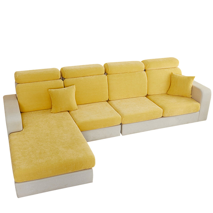 Anyhouz Sofa Cover Pastel Yellow L-Shape Polyester Chenille Thick Stretchable Cushion For Living Room Enlarge Size Small