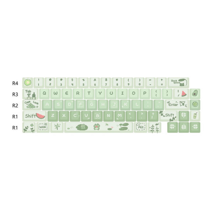 Anymob Keycap Keyboard Green 66 keys Little Frog Theme Sided Heat Submlimation Switch Fit