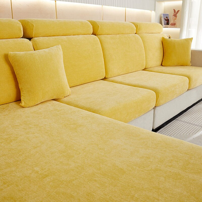 Anyhouz Sofa Cover Pastel Yellow L-Shape Polyester Chenille Thick Stretchable Cushion For Living Room Enlarge Size Small