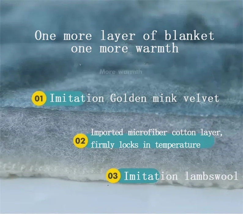 Anyhouz Blanket Light Blue Coral Fleece Autumn Winter Warm 3 Layers Thicken Flannel Soft Comfortable Warmth Quilts Washable 150x200cm