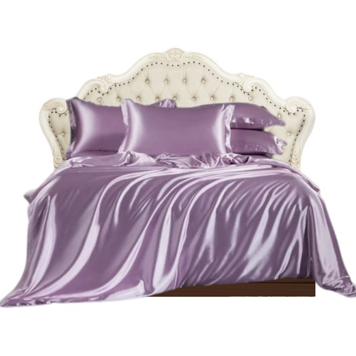 Anyhouz Bed Sheet Purple Natural Mulberry Silk Duvet Cover Set