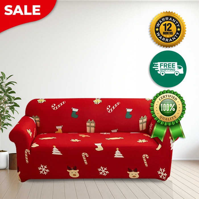 Anyhouz Sofa Cover Red Christmas Tree Snowflakes Design Non Slip Stretchable Slipcover