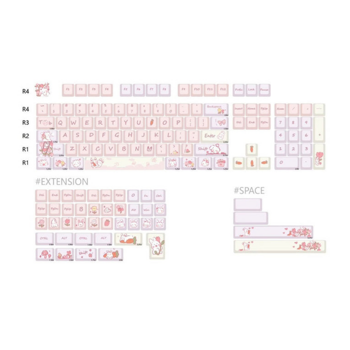 Anymob Keycap Keyboard Pink 148 keys Rabbit Theme Sided Heat Submlimation Switch Fit