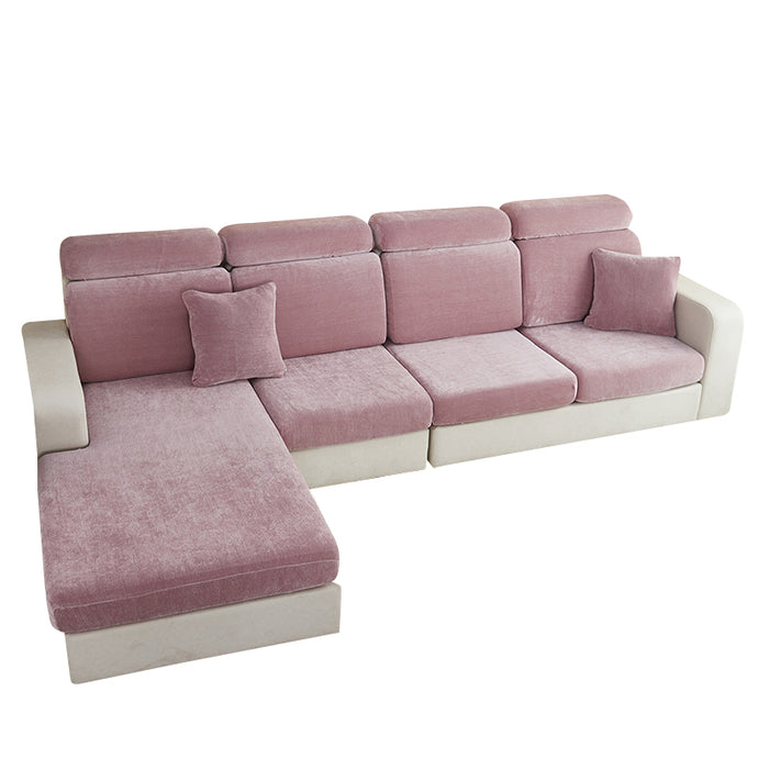 Anyhouz Sofa Cover Old Rose L-Shape Polyester Chenille Thick Stretchable Cushion For Living Room Back Cushion