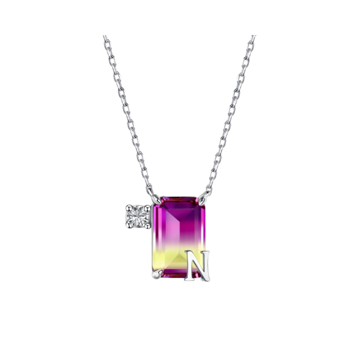 Anyco Necklace 925 Silver Purple Gradient Initial Pendant with Zircon 5A Gift Jewelry for Women