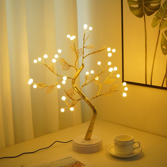 Anyhouz Table Lamp Warm Leaves 36 LED Bonsai Tree Desk Light USB Rechargeable For Living Room